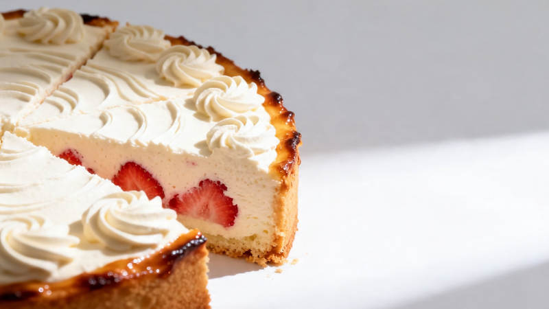 草莓奶油蛋糕切块特写图片