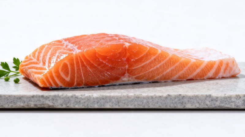 新鲜三文鱼片配香草点缀图片