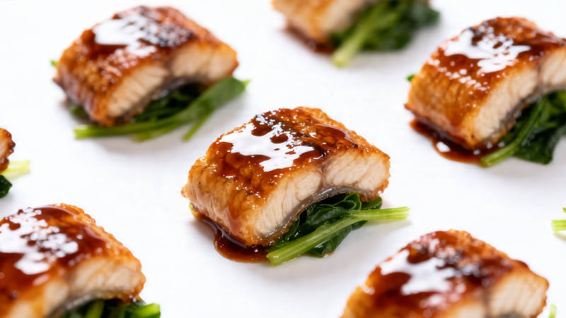 照烧鱼块配青菜 色香味俱全图片