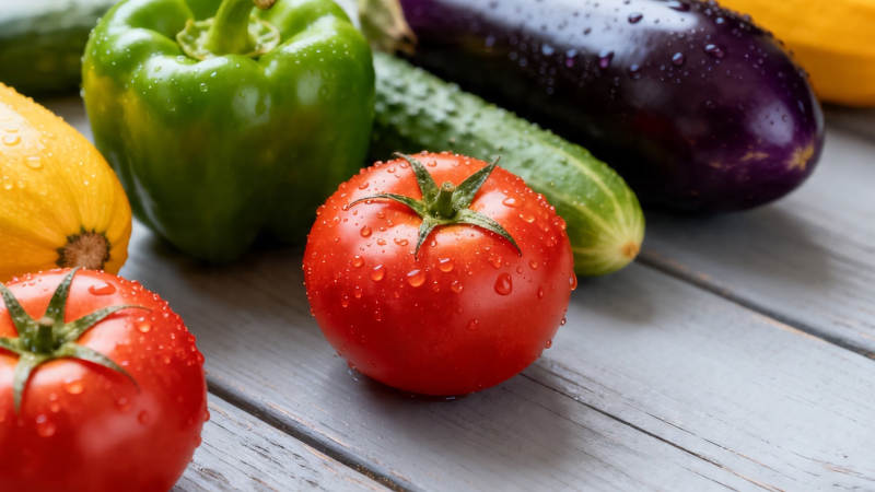 新鲜蔬菜带水珠 色彩鲜艳诱人图片