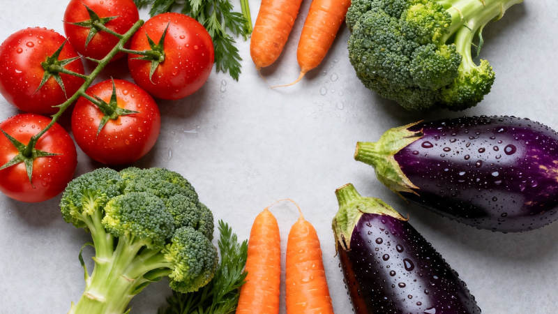 新鲜蔬菜围圈 水珠晶莹诱人图片