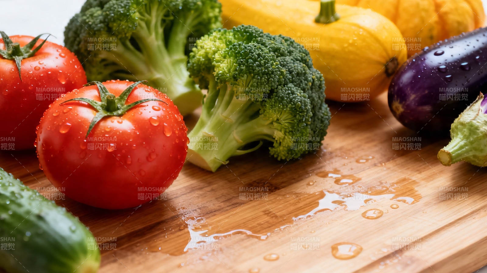 新鲜蔬菜摆满砧板图片