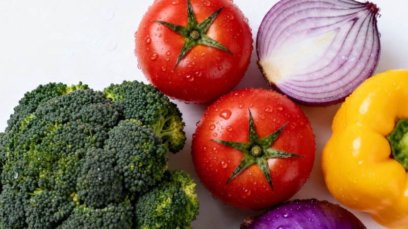 新鲜蔬菜特写 番茄西兰花洋葱彩椒图片