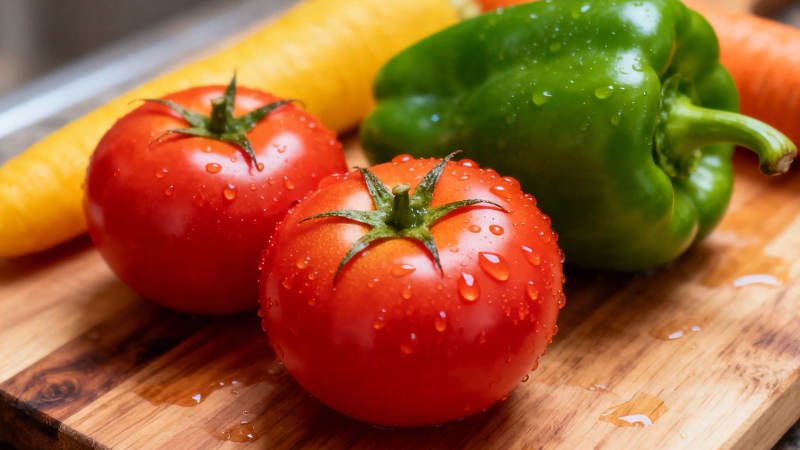 新鲜蔬菜带水珠 色彩鲜艳诱人图片