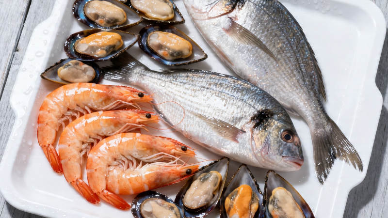 海鲜拼盘 鱼虾贝类新鲜呈现图片