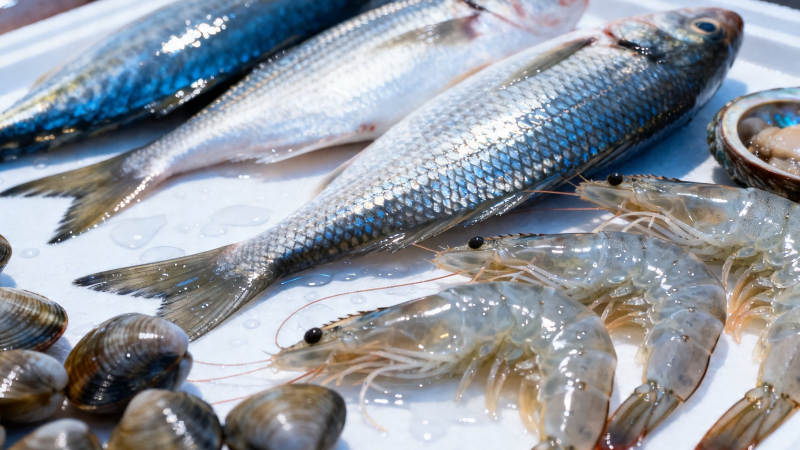 冰鲜海产 鱼虾贝类齐聚图片