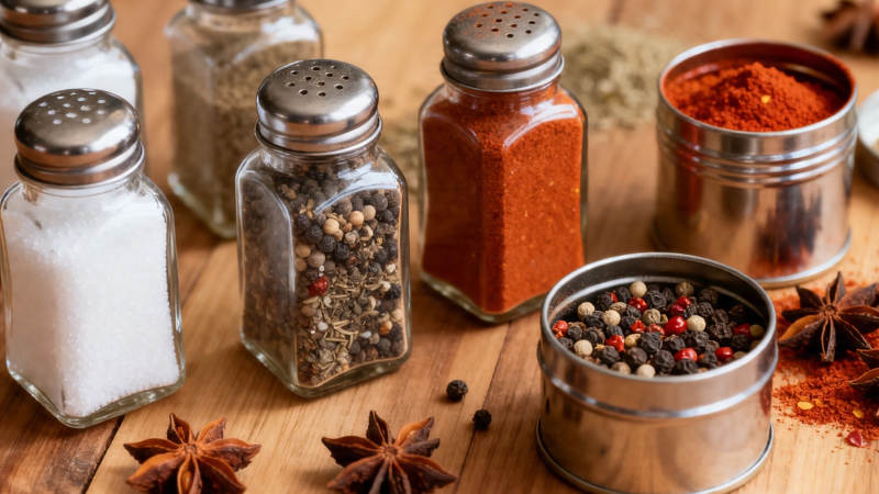 香料调味瓶与八角星安摆盘图片