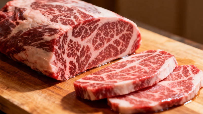 雪花牛肉切片特写图片