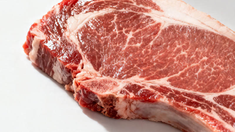 鲜红大理石纹牛排特写图片