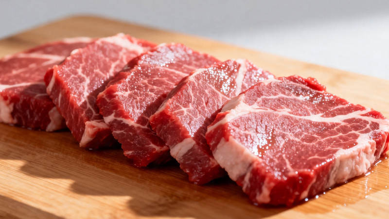 新鲜牛肉切片待烹图片