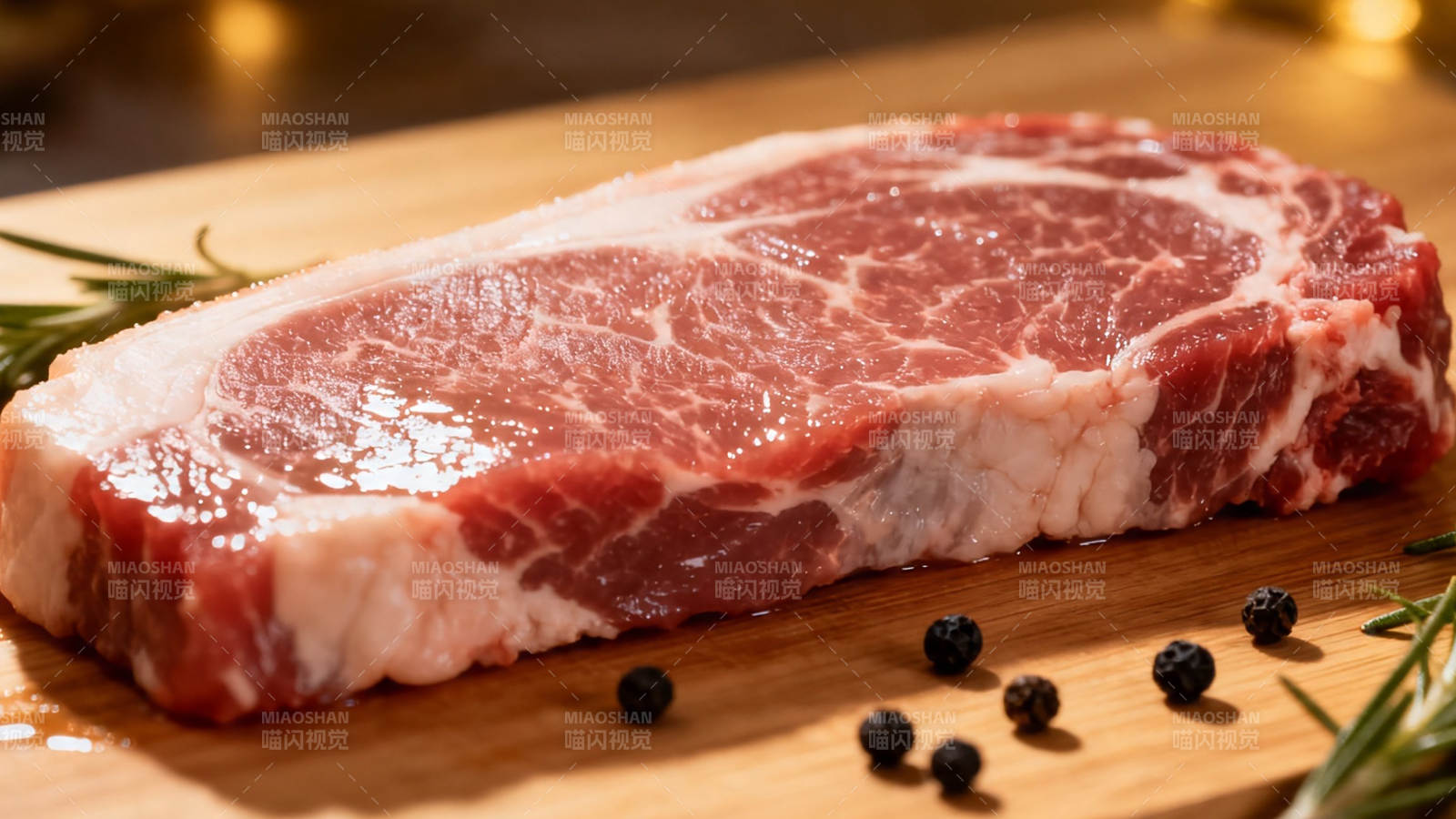 鲜切牛排配黑胡椒迷迭香图片