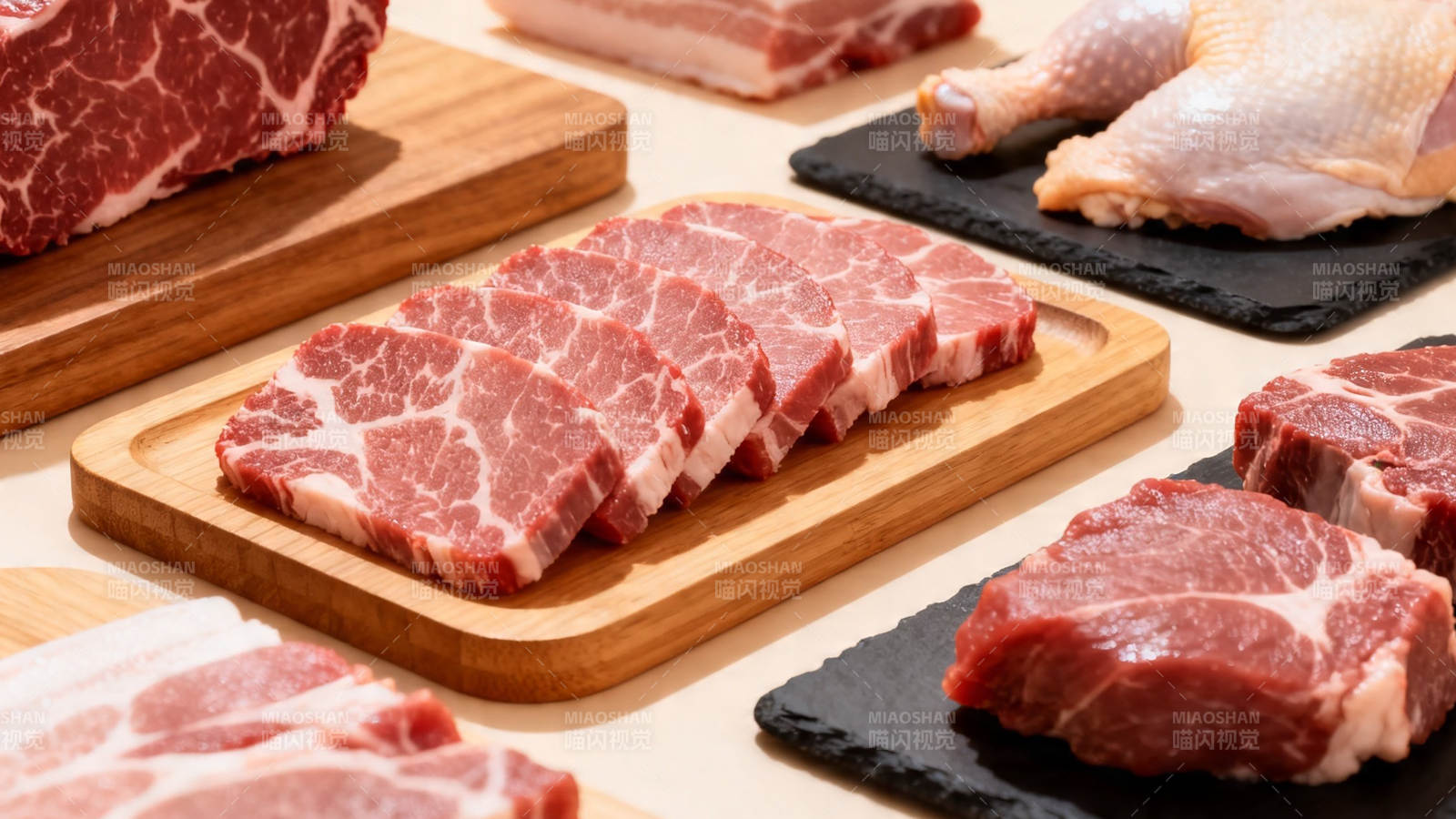 新鲜肉类拼盘展示图片
