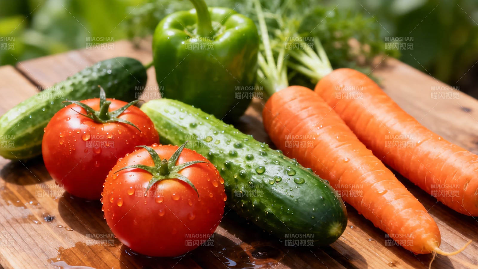 新鲜蔬菜摆满木桌图片