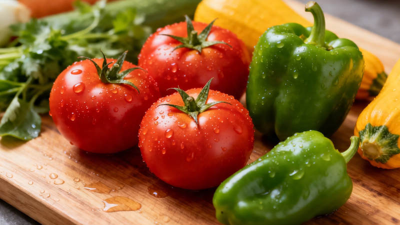 新鲜蔬菜摆盘 水珠晶莹诱人图片