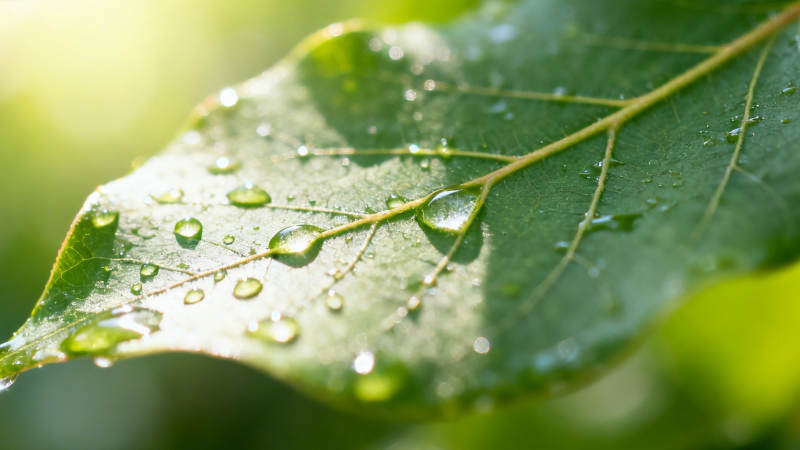 绿叶上的晶莹水珠图片