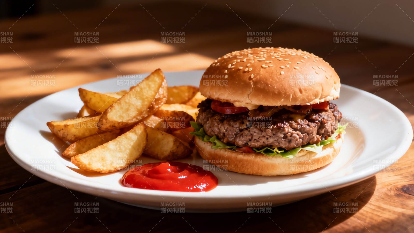 汉堡薯条配番茄酱图片