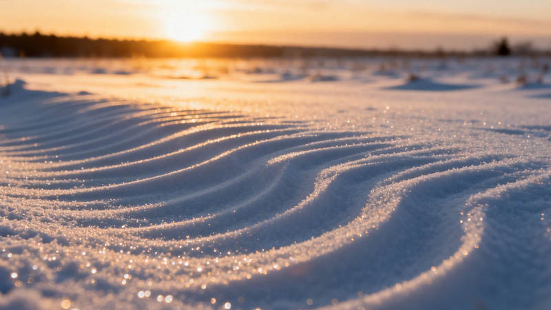 雪浪映夕阳 静谧冬景美图片