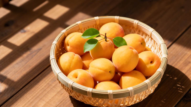 竹篮盛杏 阳光斑驳图片