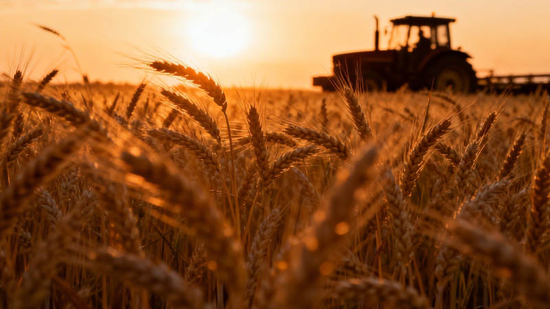 夕阳麦田 拖拉机剪影图片