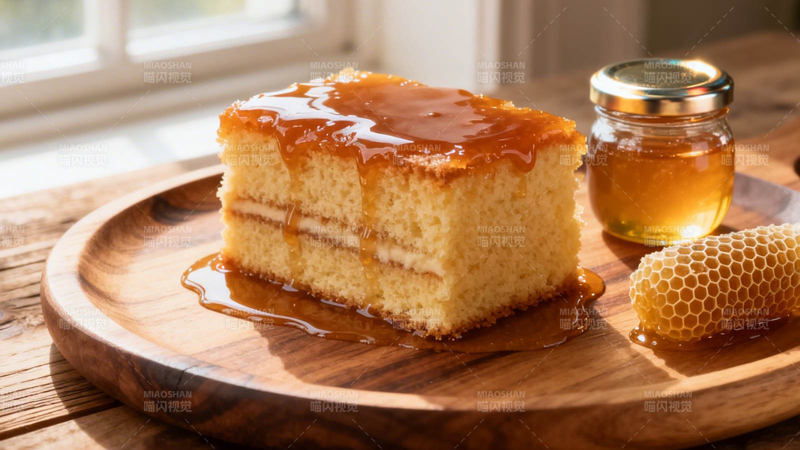 蜂蜜蛋糕配蜂巢蜜罐图片