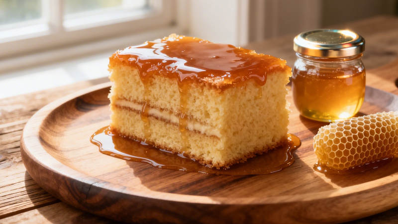 蜂蜜蛋糕配蜂巢蜜罐图片
