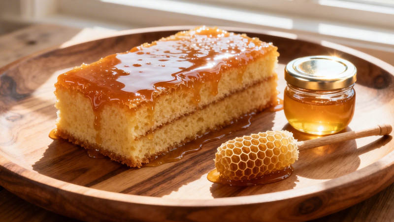蜂蜜蛋糕配蜂巢蜜罐图片