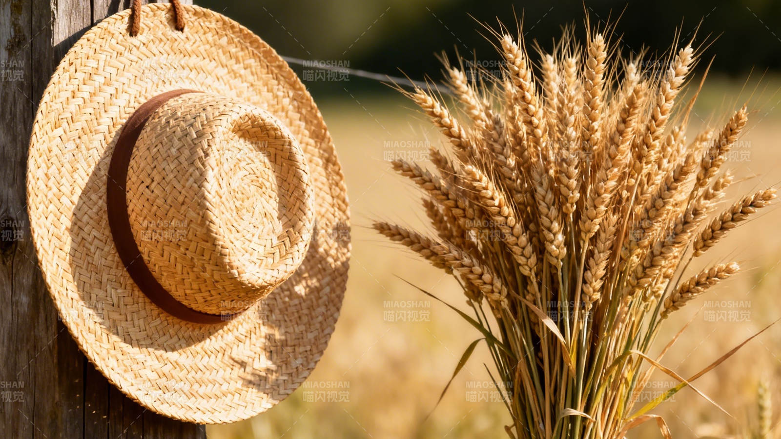 麦浪旁的草帽时光图片