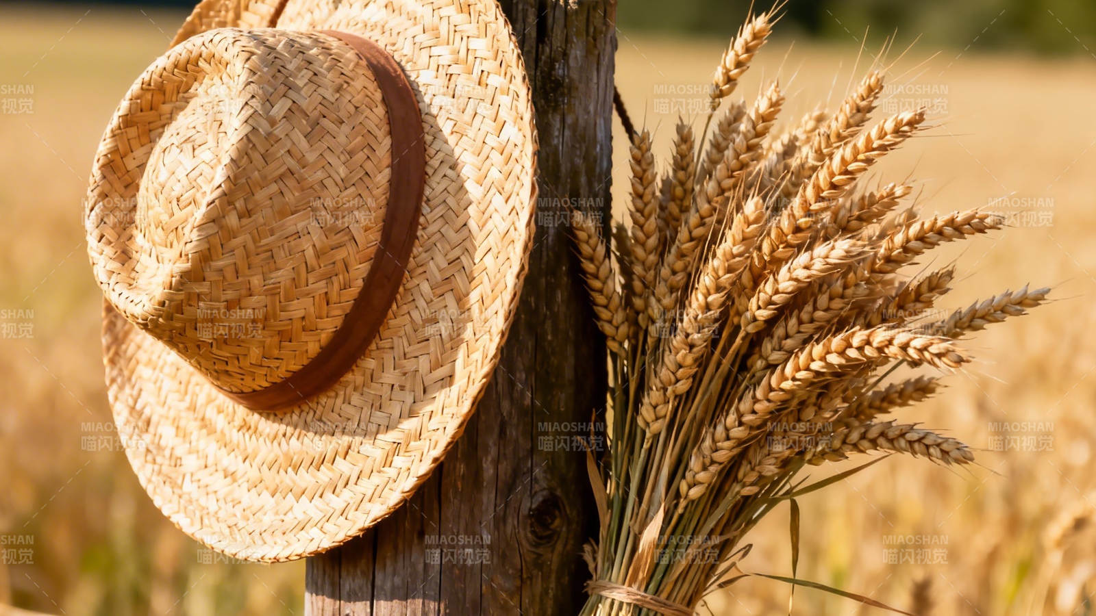 麦浪草帽 田园诗意图片