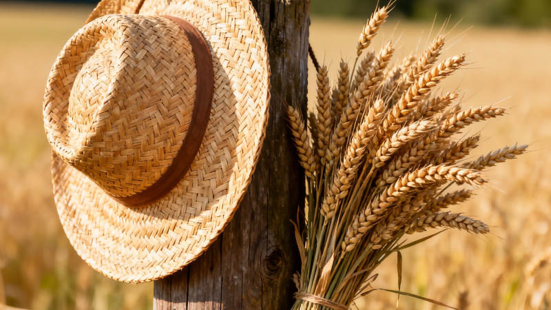 麦浪草帽 田园诗意图片