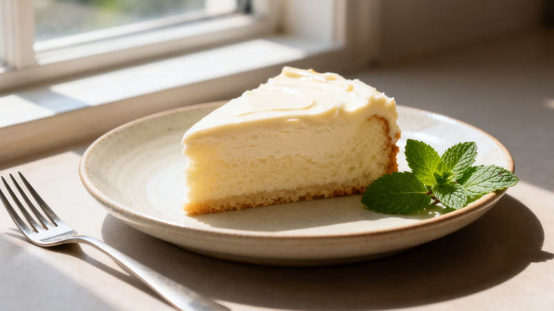 窗边芝士蛋糕配薄荷图片