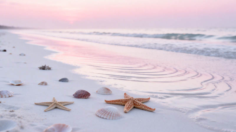 晨曦海滩 星贝静卧沙上图片