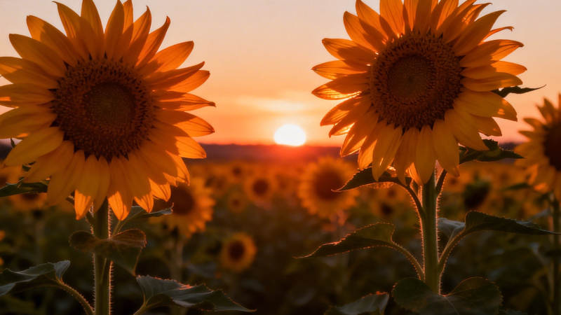夕阳下的向日葵田图片