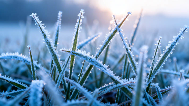 霜晨草尖 晨光微熹图片