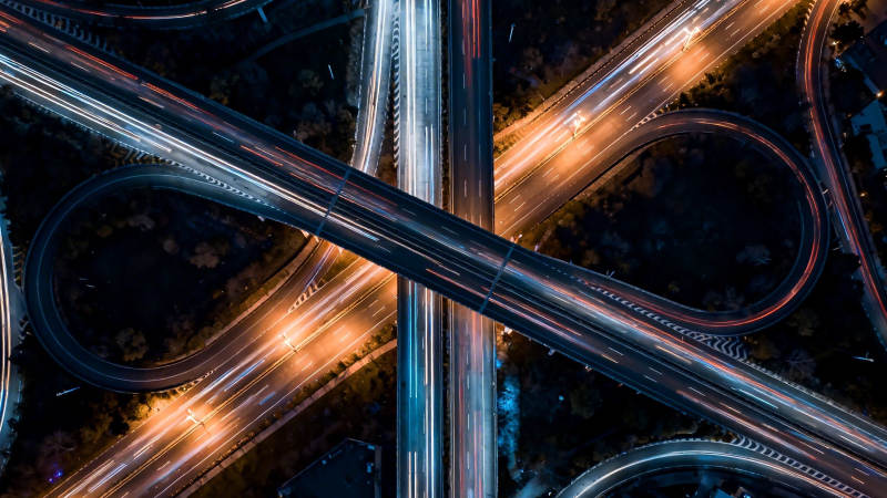 夜瞰立交 光轨如织图片