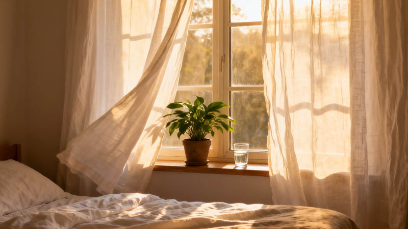 晨光轻抚窗台绿植图片