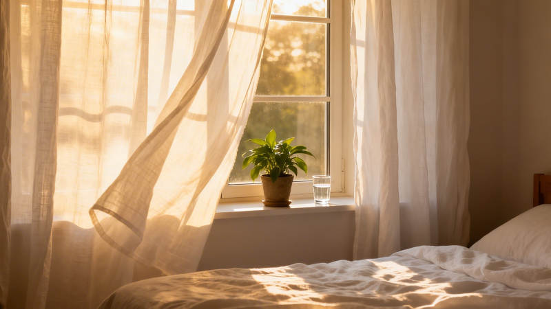 晨光轻抚窗台绿植图片