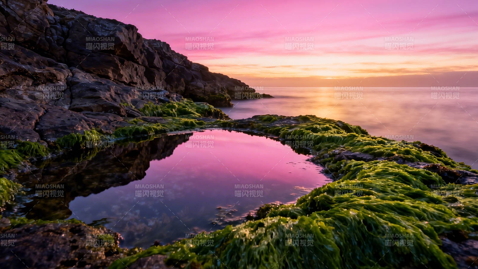 粉霞映海 苔岩静水图片
