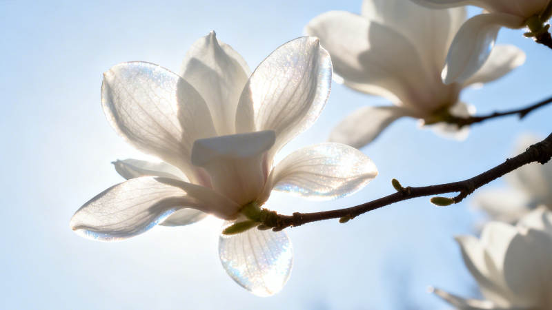 玉兰花开 洁白如雪映蓝天图片