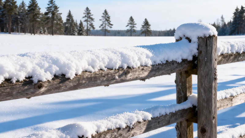 雪覆木栏 冬野静谧图片