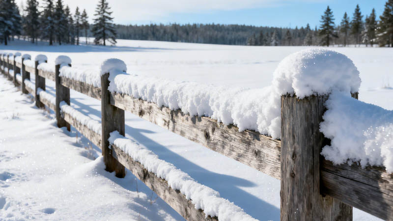 雪覆木栏 冬野静谧图片
