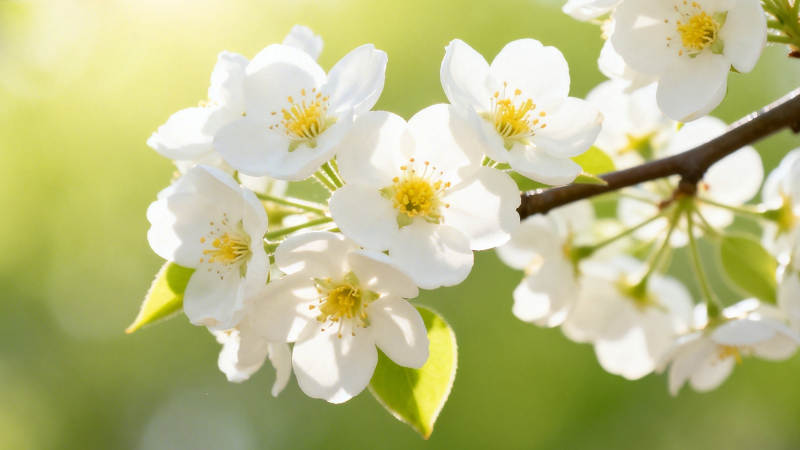 春日白花绽放枝头图片