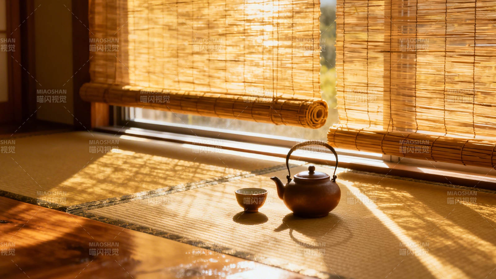 竹帘光影 茶室静隅图片