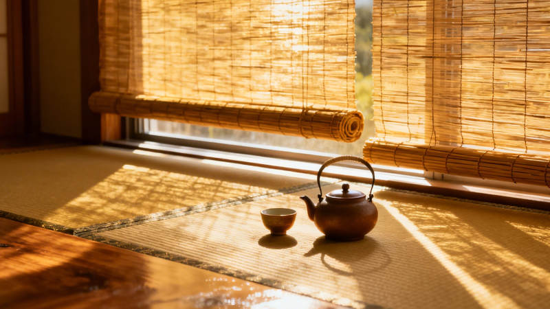 竹帘光影 茶室静隅图片