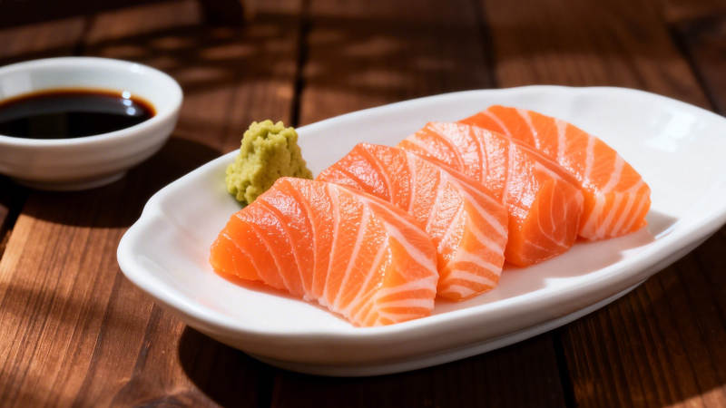 三文鱼刺身配芥末酱油图片