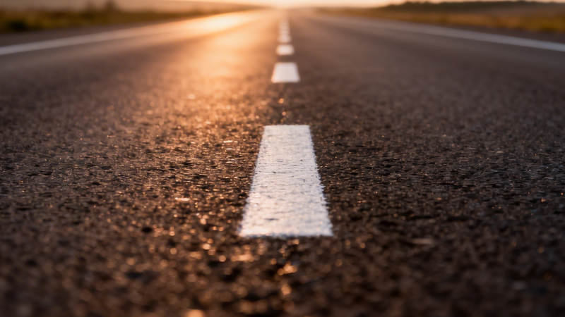 夕阳下的公路延伸向远方图片