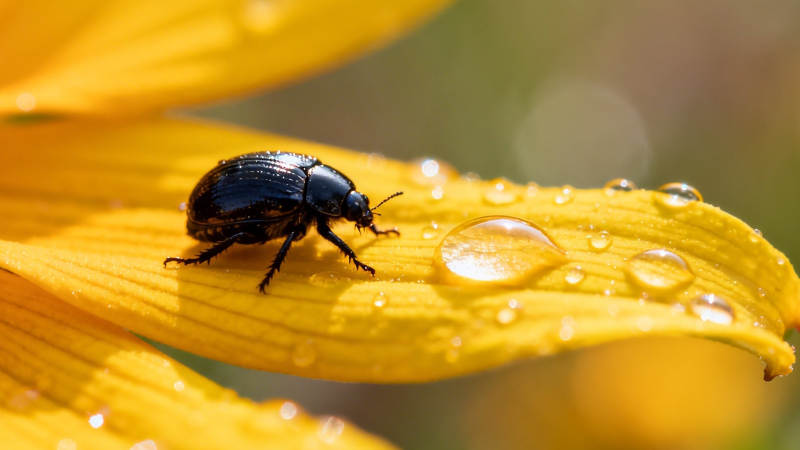 黄叶黑甲虫 露珠映晨光图片
