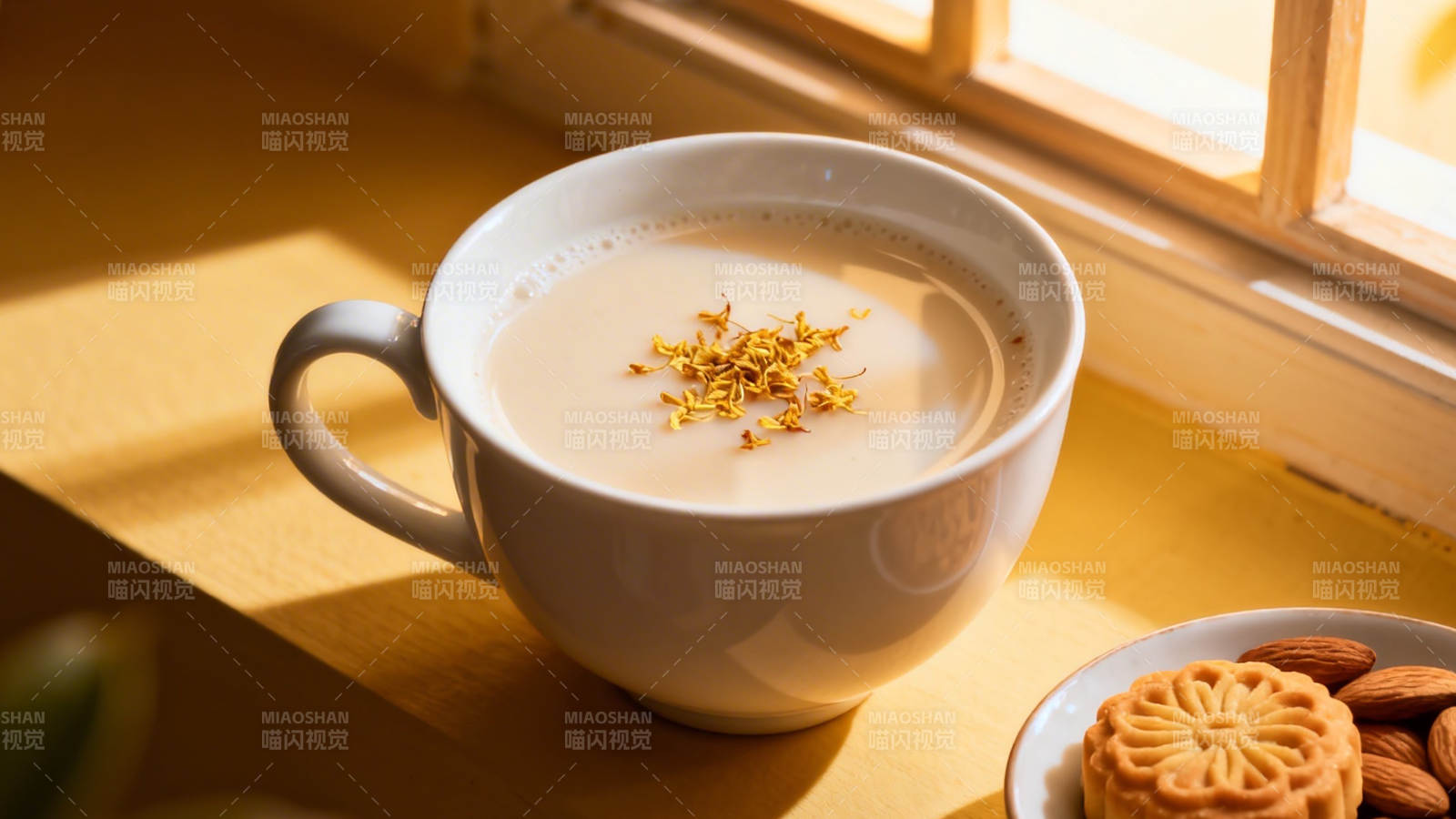 窗边桂花奶茶配饼干图片