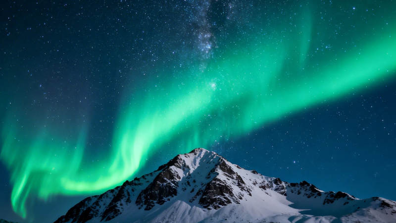 极光舞雪山 星河共璀璨图片