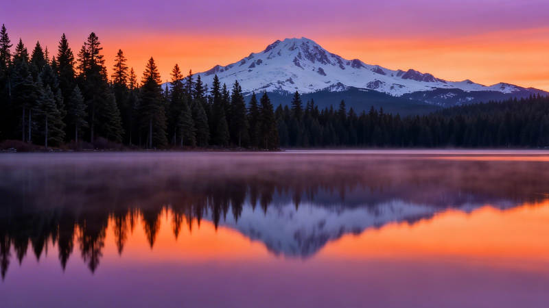 雪山映湖 霞光如醉图片