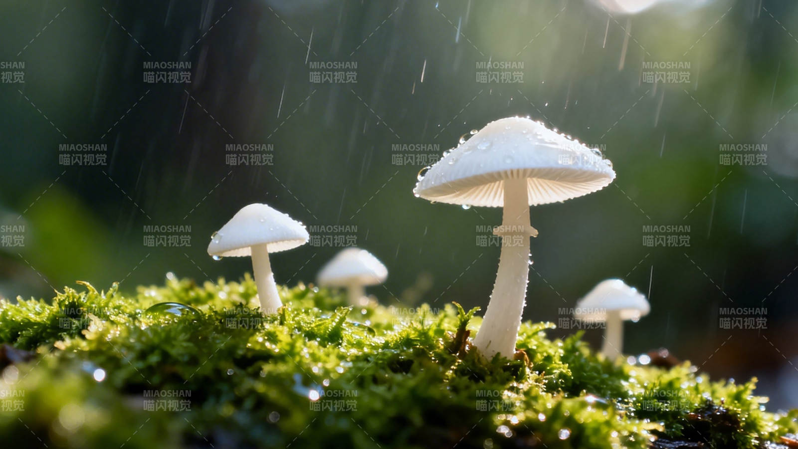 雨中小蘑菇 苔上静生长图片